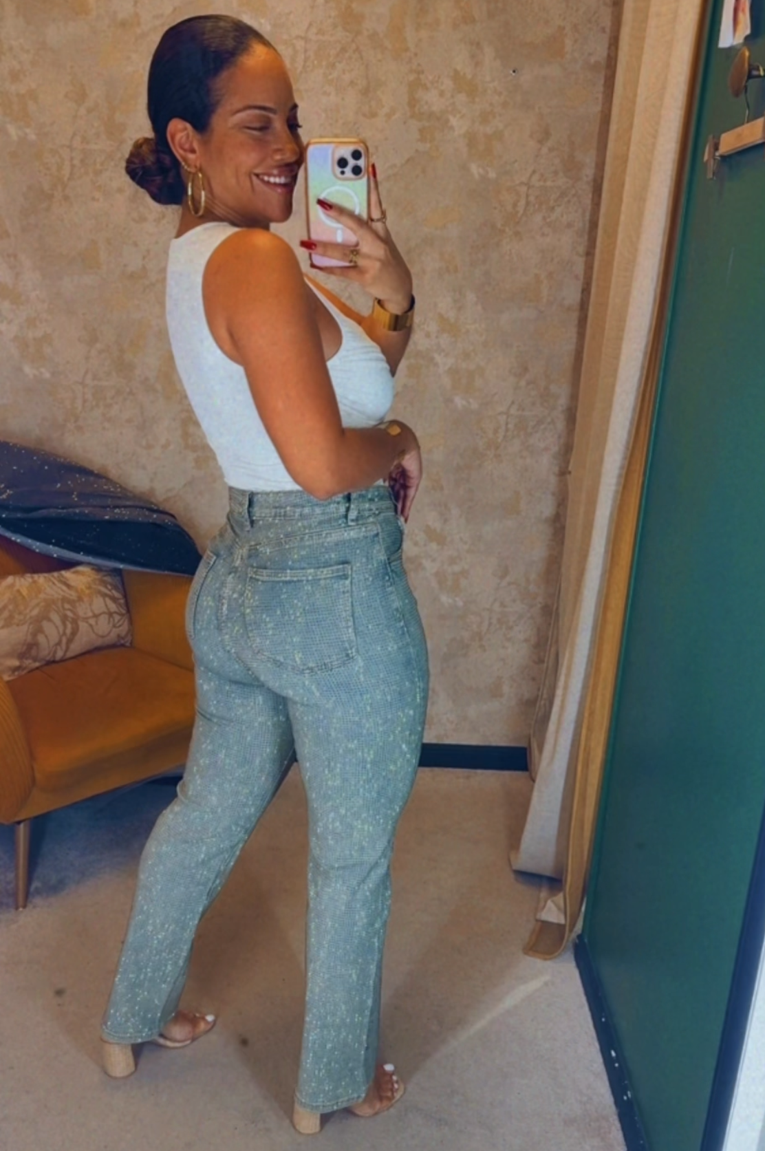 Diamonds denim - Jean à paillettes bleu délavé