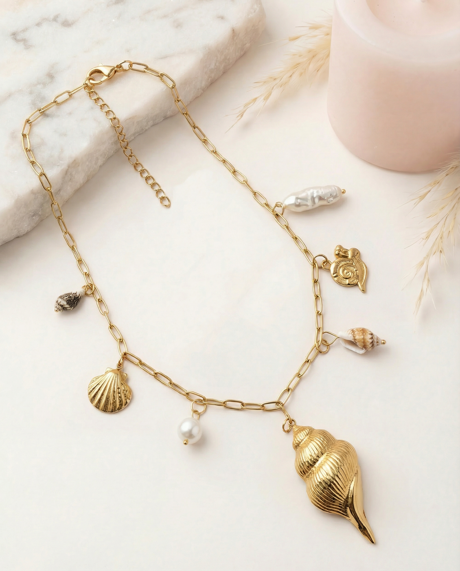 Liviana - Collier charms escargot et coquillages en acier inoxydable