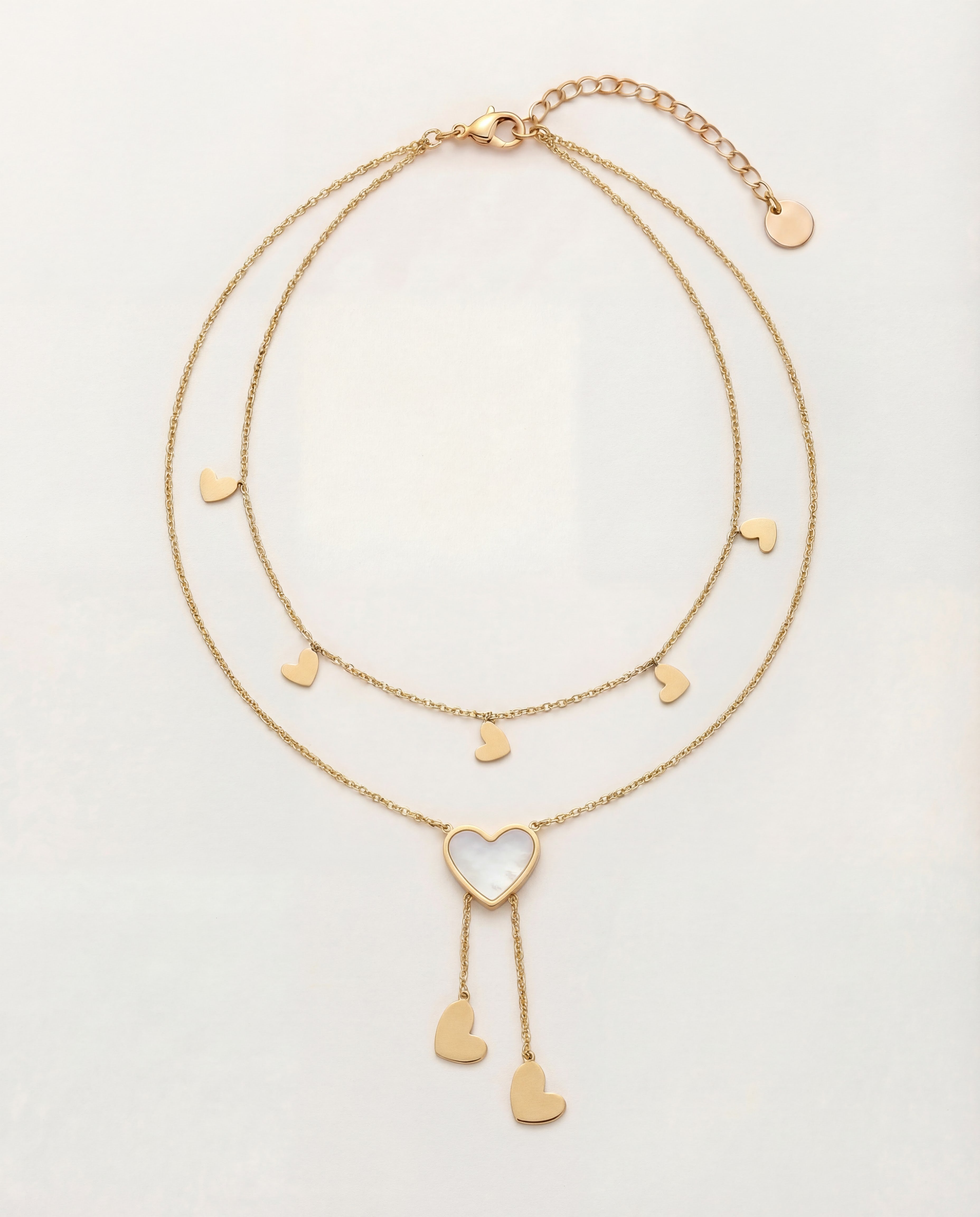 Valentina - Collier doubles coeurs acier inoxydable et nacre