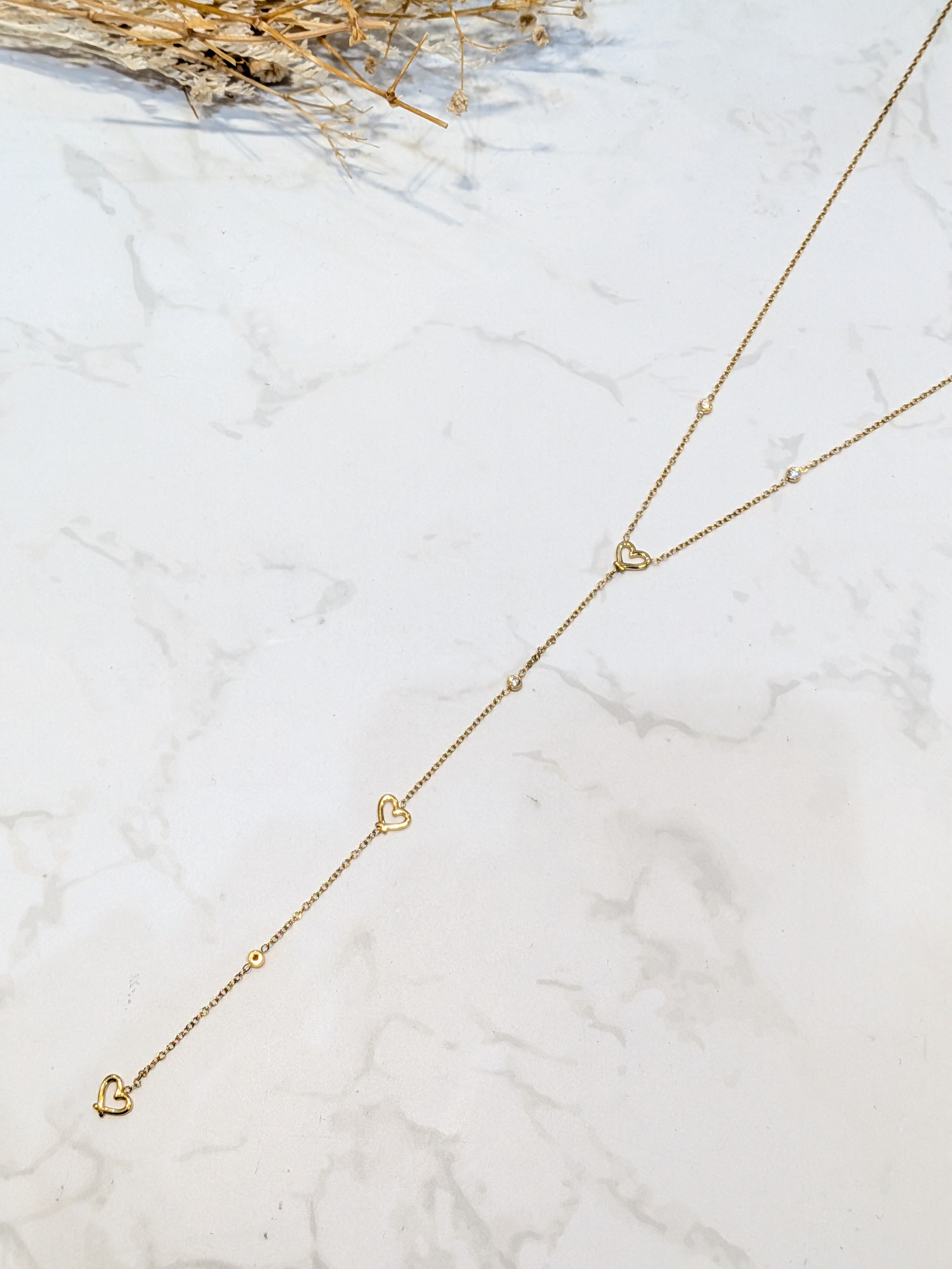 Corazon - Collier Y strass et coeurs en acier inoxydable