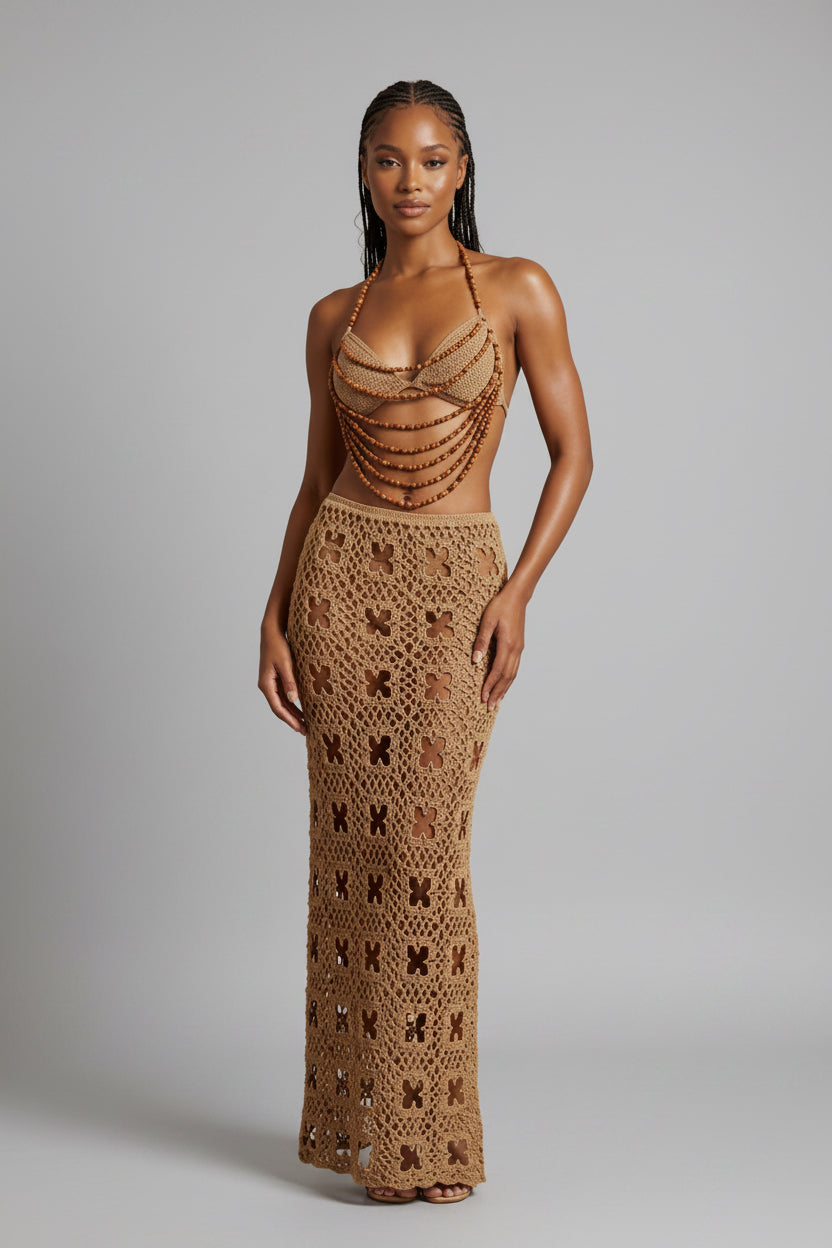 Arena - Ensemble jupe en crochet avec perles en bois