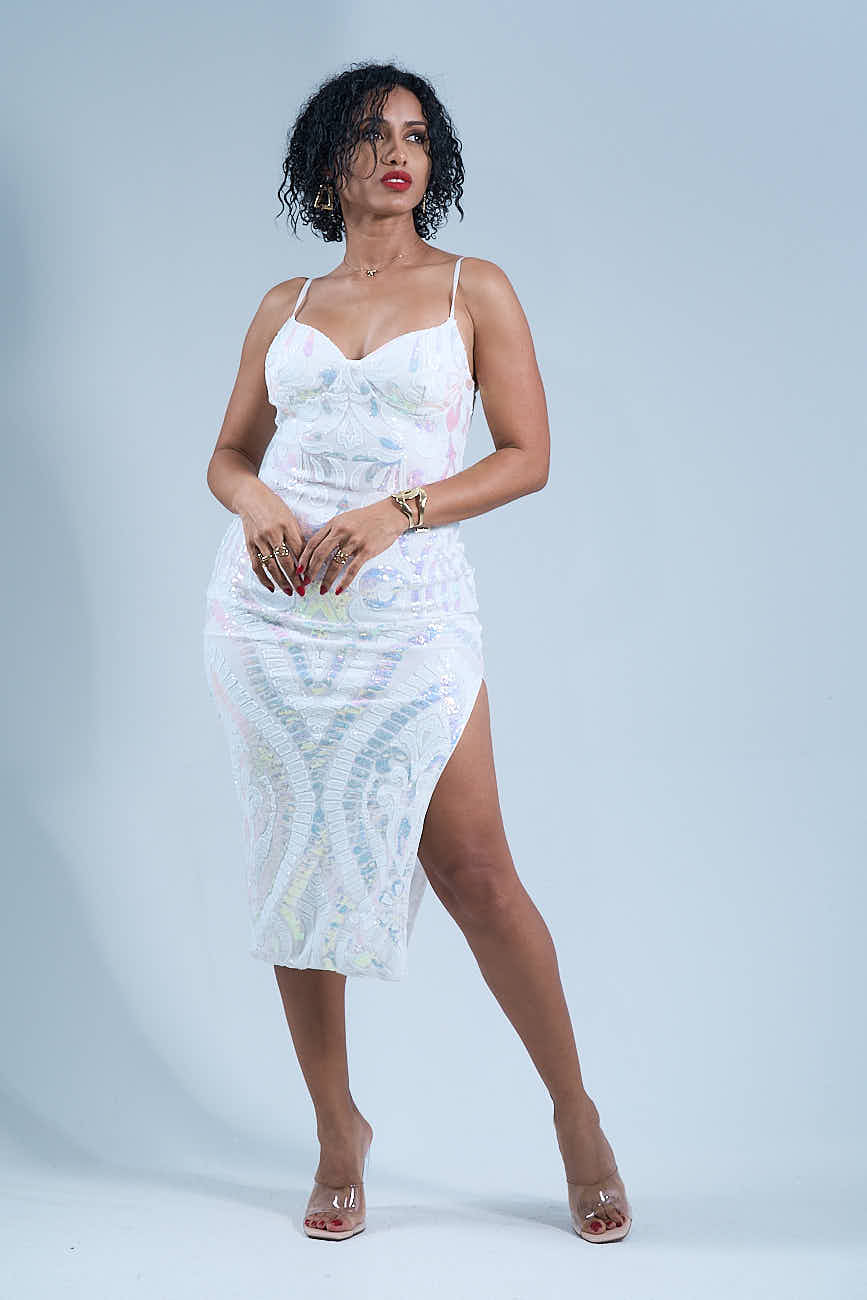 Brillo Blanco - Robe midi à sequins