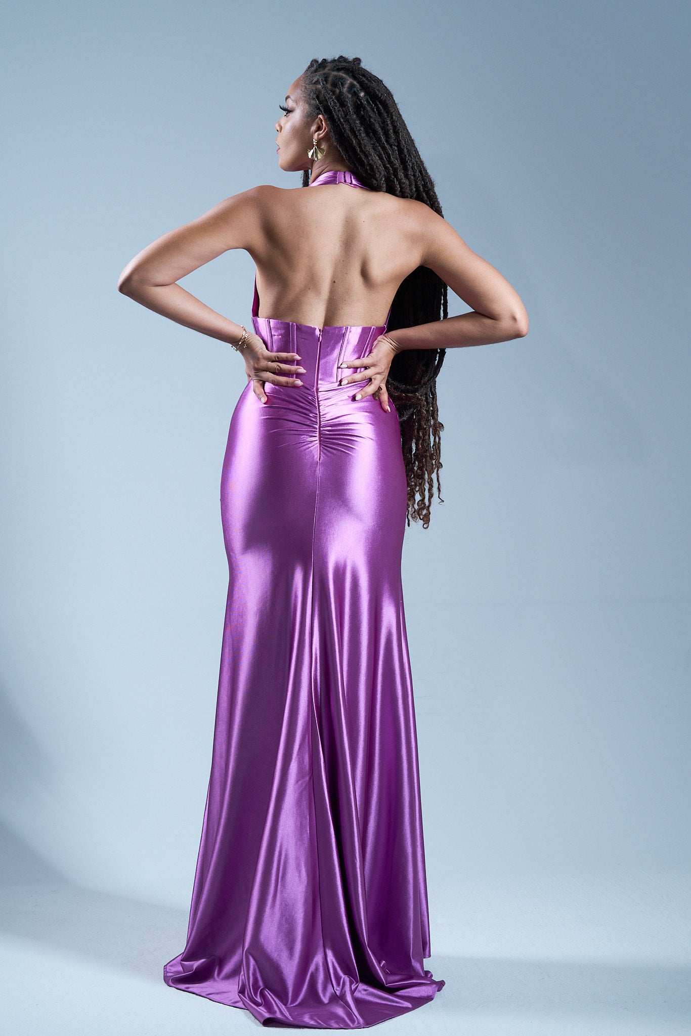 FEVER - Longue robe satinée magenta