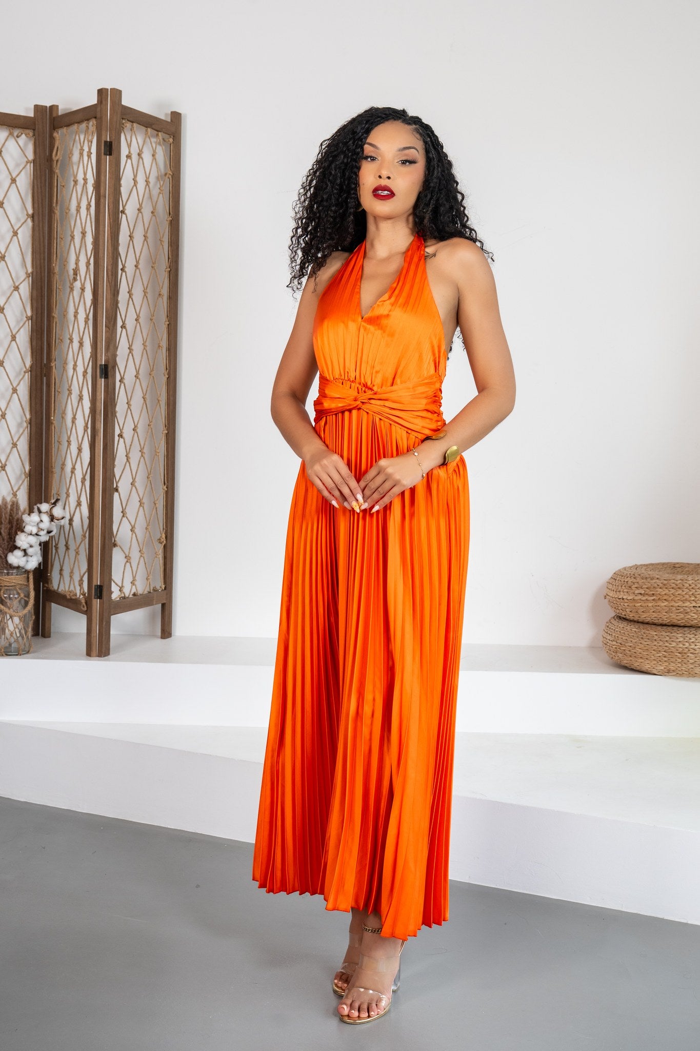 Azahar - Robe longue plissée orange - photo 1
