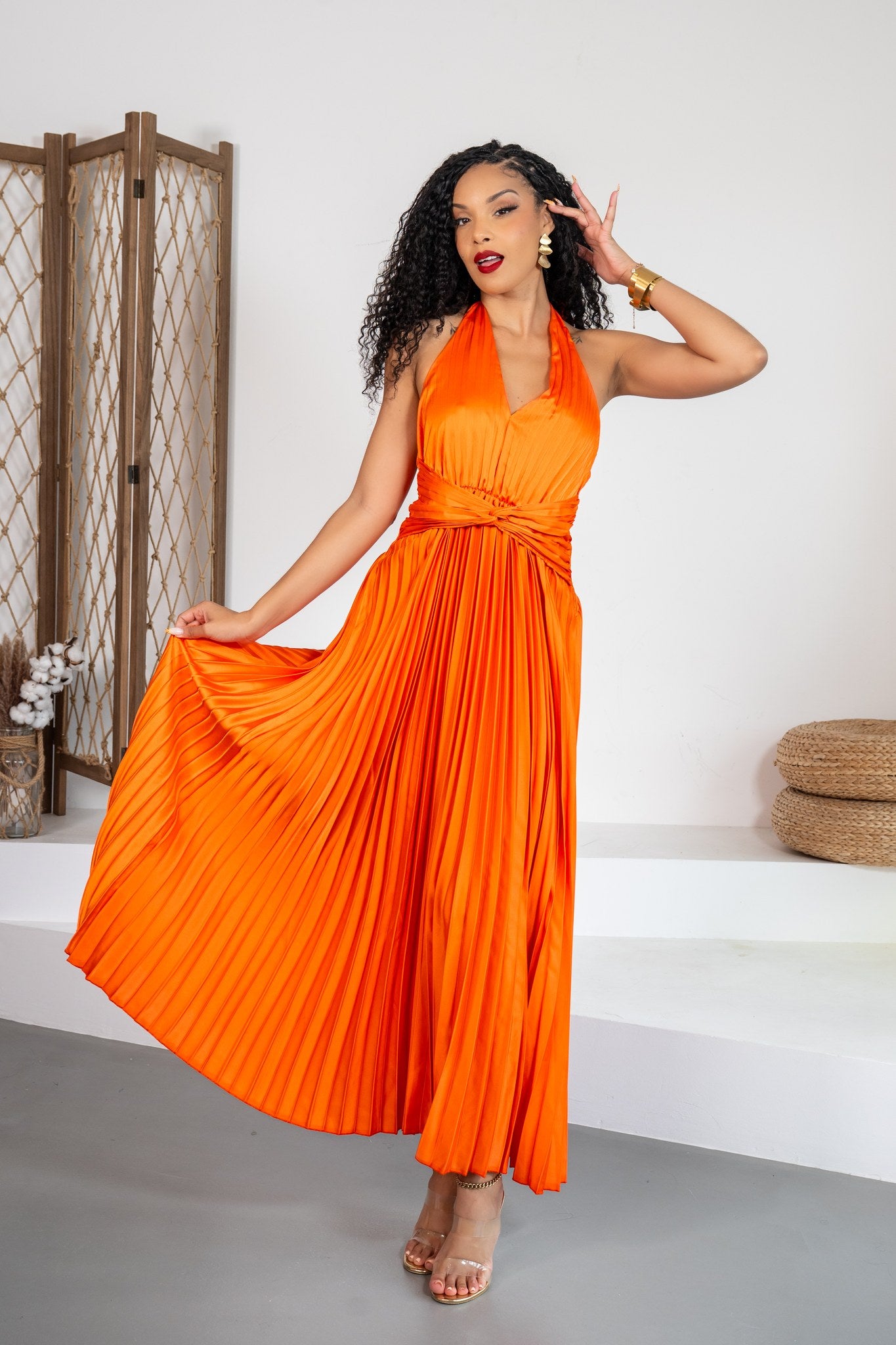 Azahar - Robe longue plissée orange - photo 3
