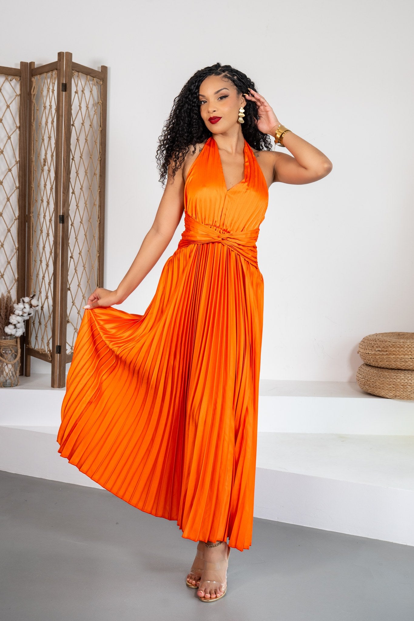 Azahar - Robe longue plissée orange - photo 4