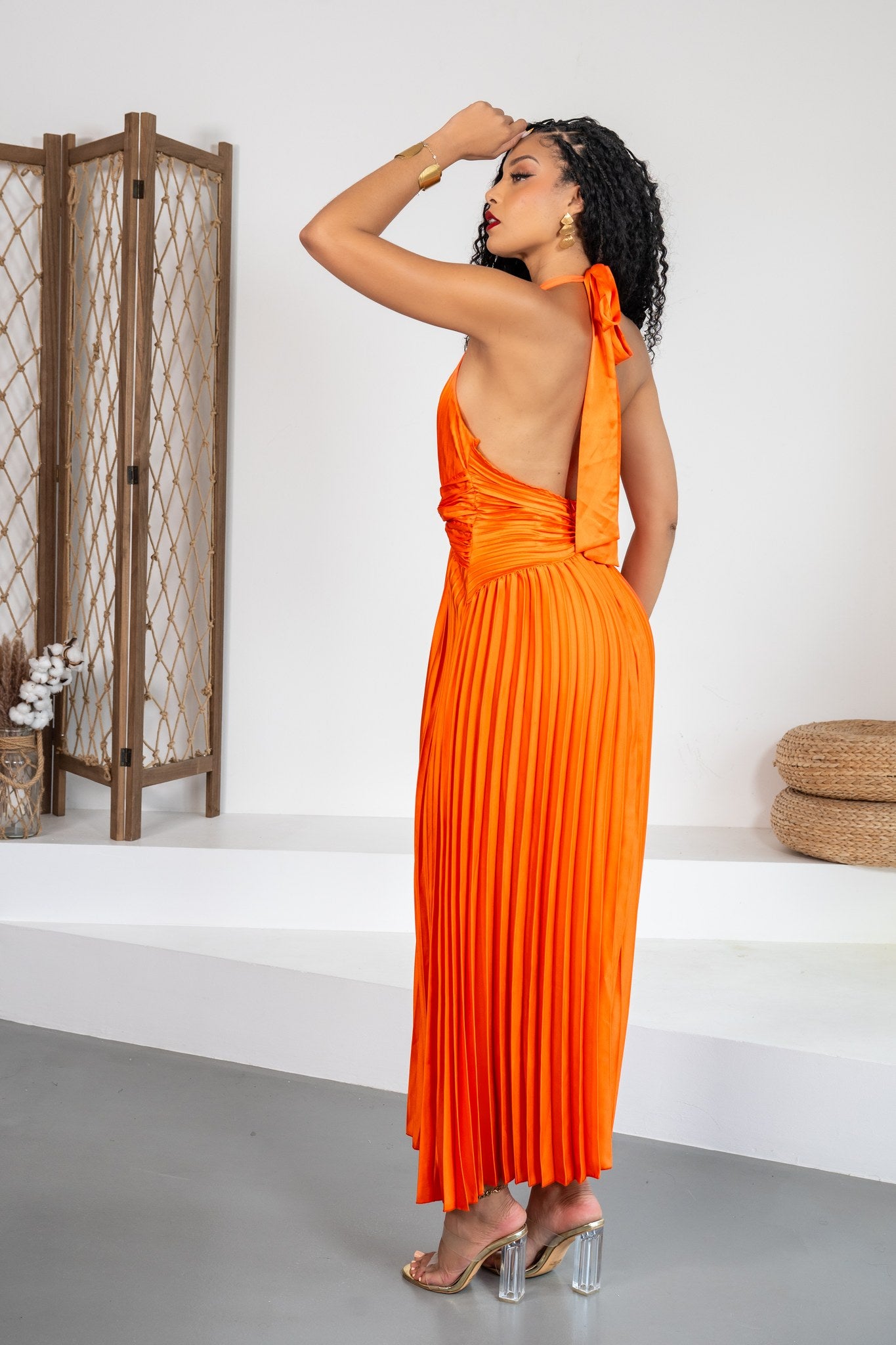 Azahar - Robe longue plissée orange - photo 5