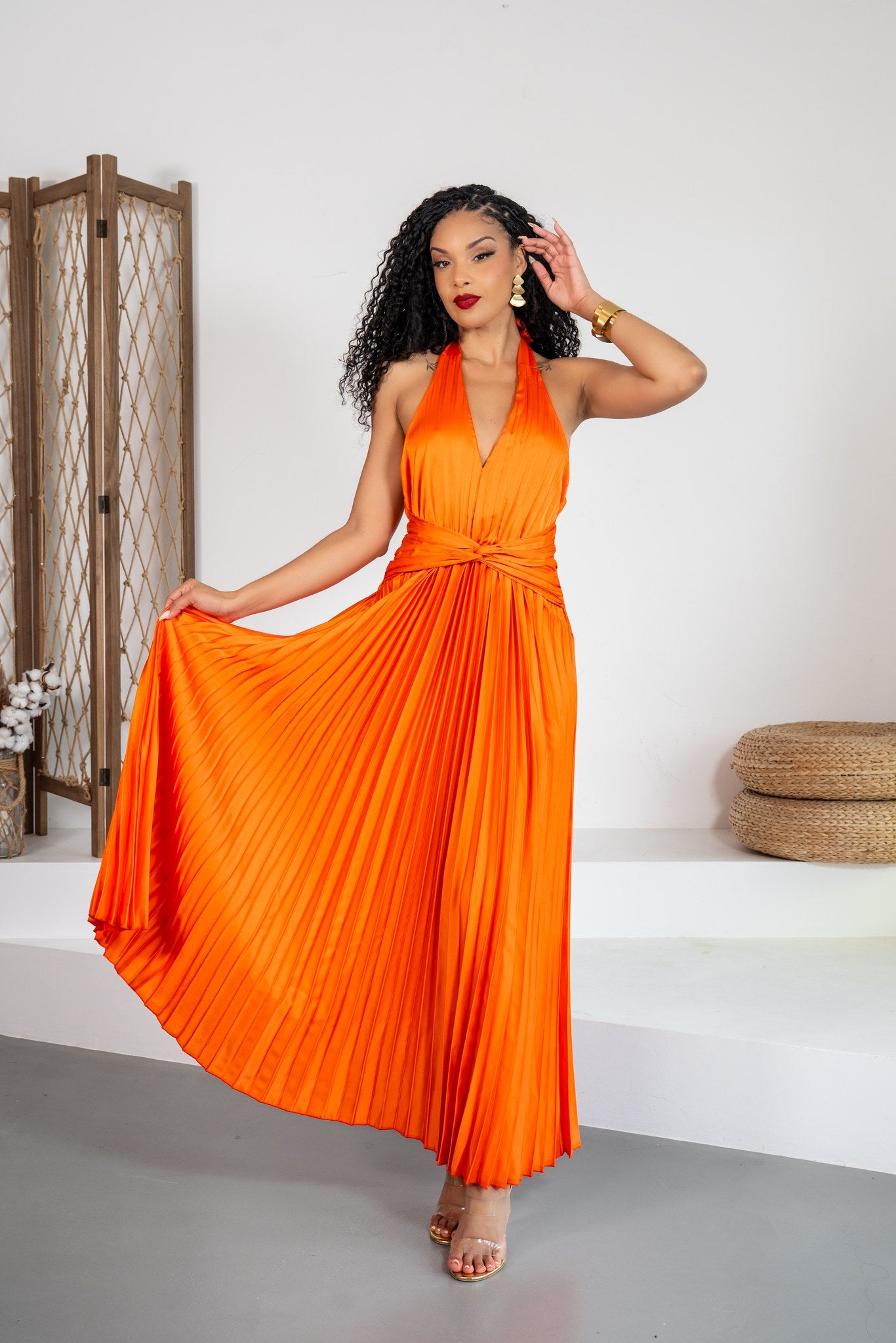Azahar - Robe longue plissée orange - photo 7