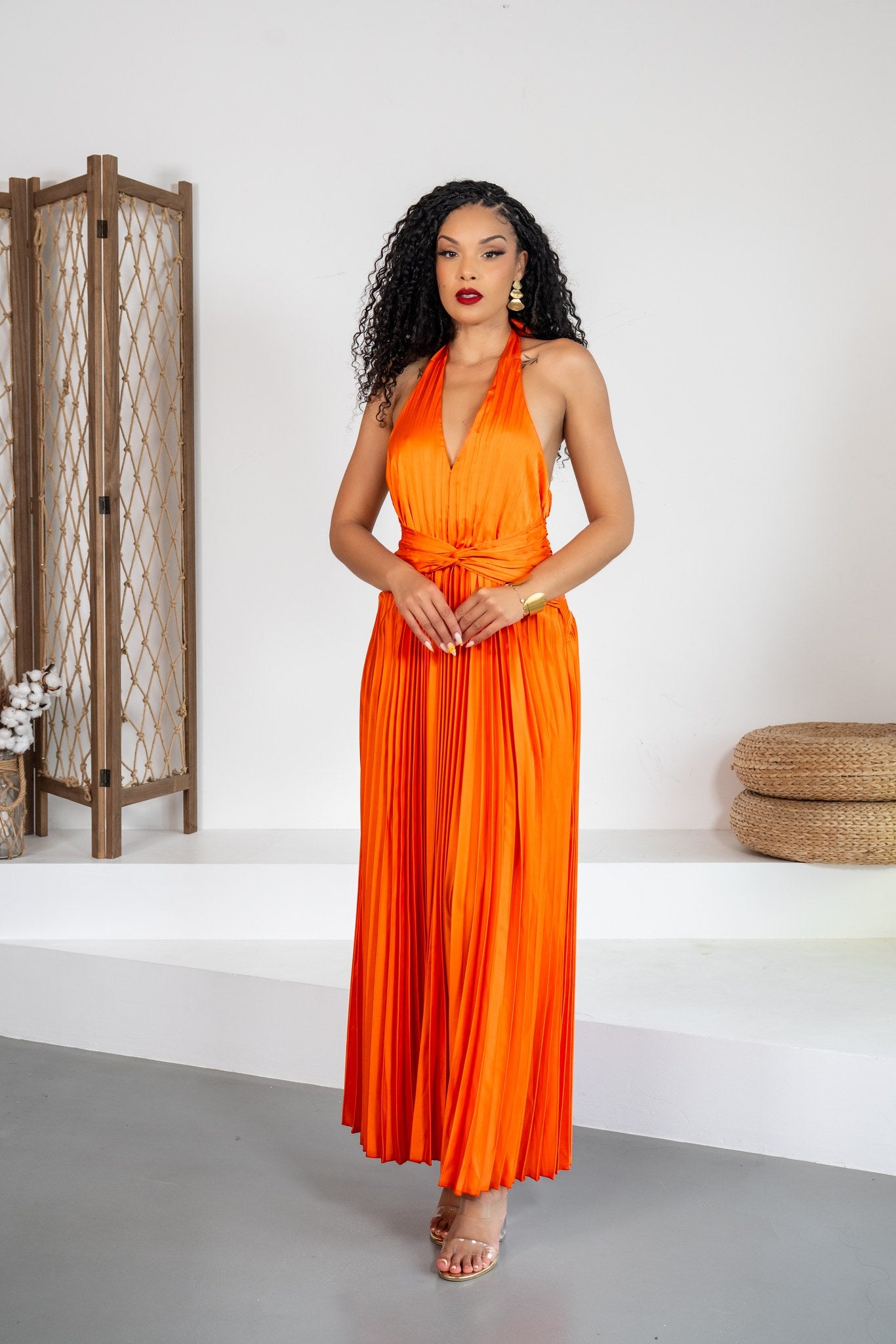 Azahar - Robe longue plissée orange - photo 8