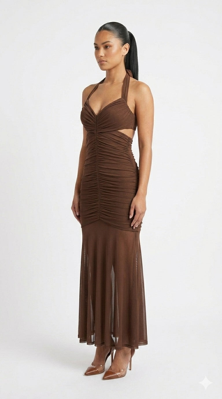 Love at first sight - Robe longue en mesh marron