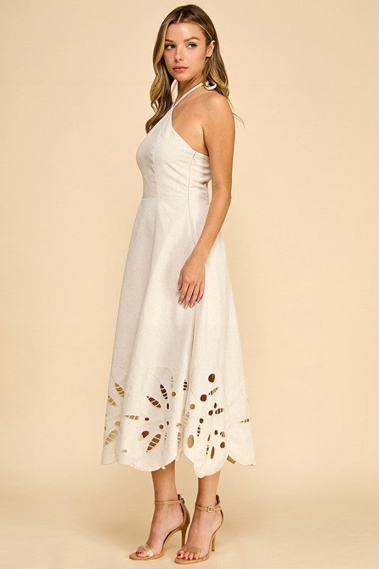 Flor Salvaje - Robe écrue à fleurs monstera