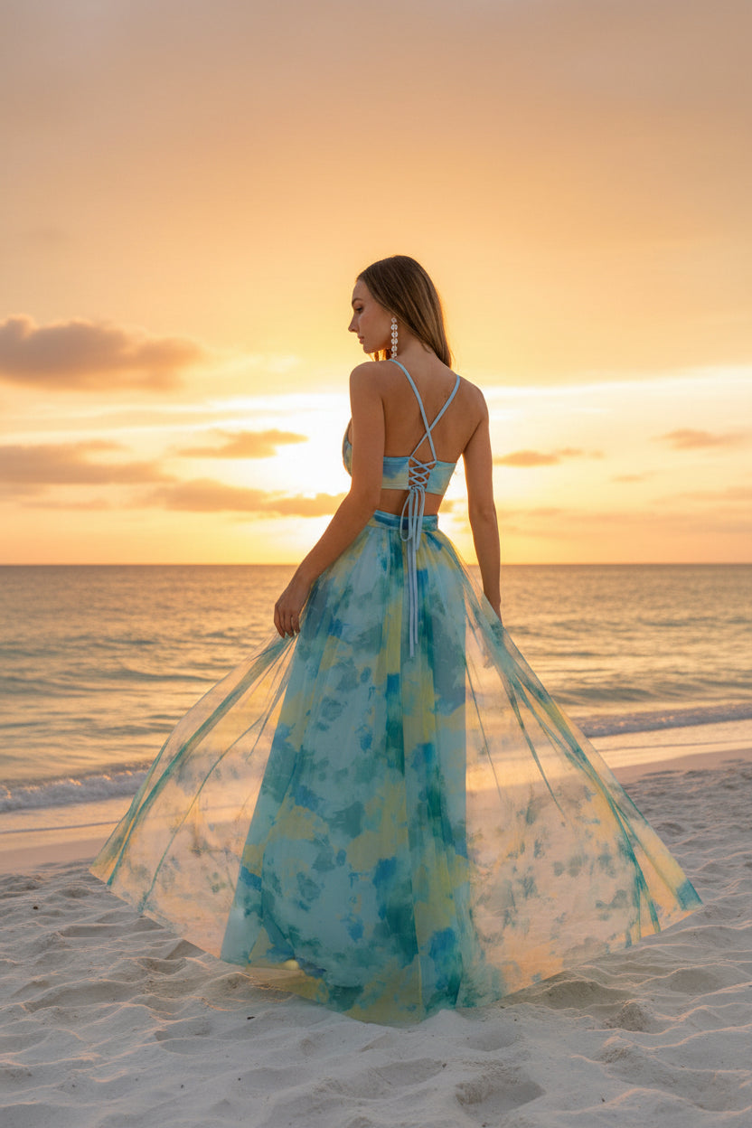 Island Breeze - Robe longue en tulle turquoise