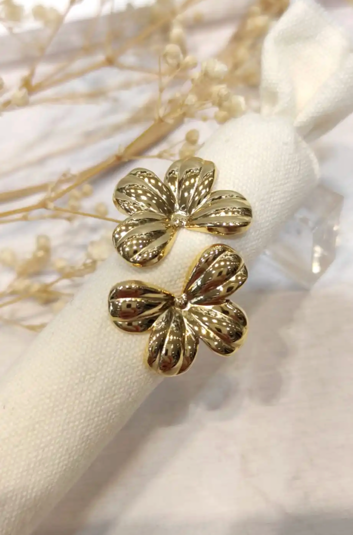 Hortensia - Bague toi-et-moi fleurs dorées
