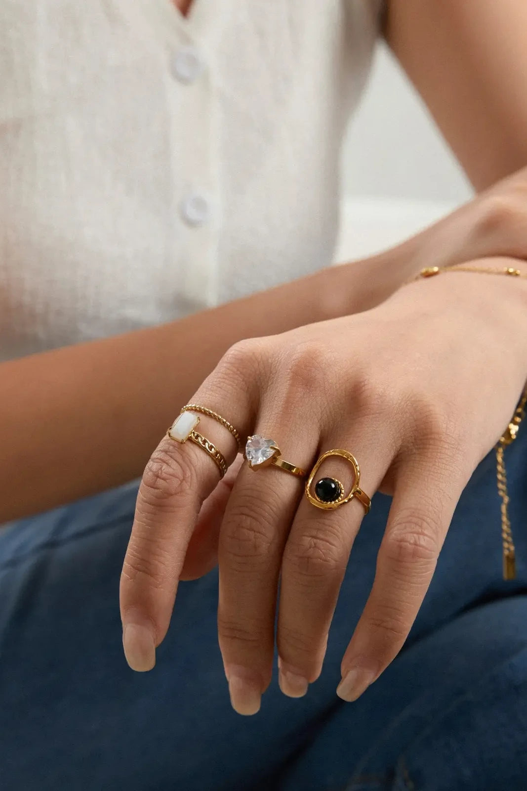 Serment d'Amour - Bague dorée cœur zircon en acier inoxydable – ajustable