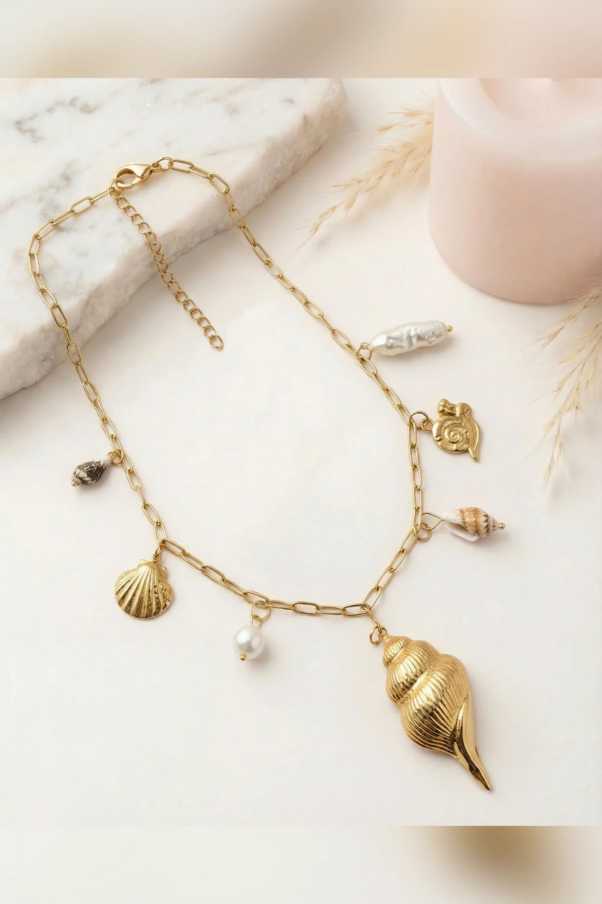 Liviana - Collier charms escargot et coquillages en acier inoxydable