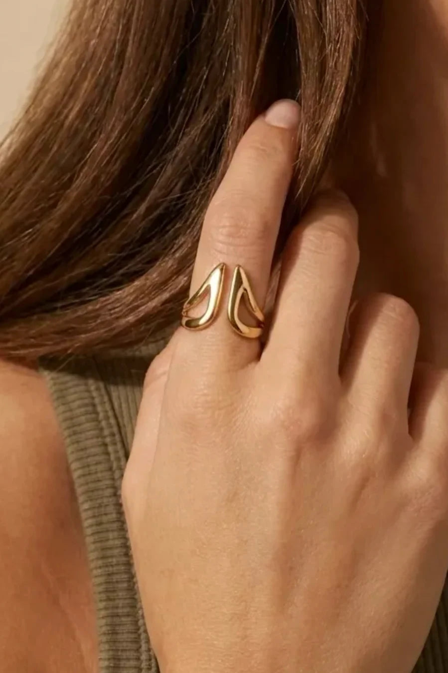 Oleaje - Bague ouverte vagues dorées