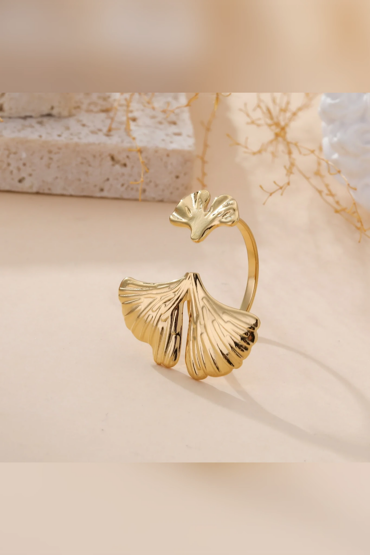 Ginkgo - Bague feuilles dorées