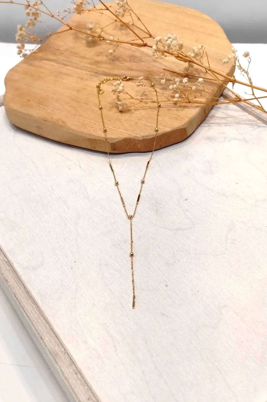 Eliana - Collier Y barres & boules en acier inoxydable