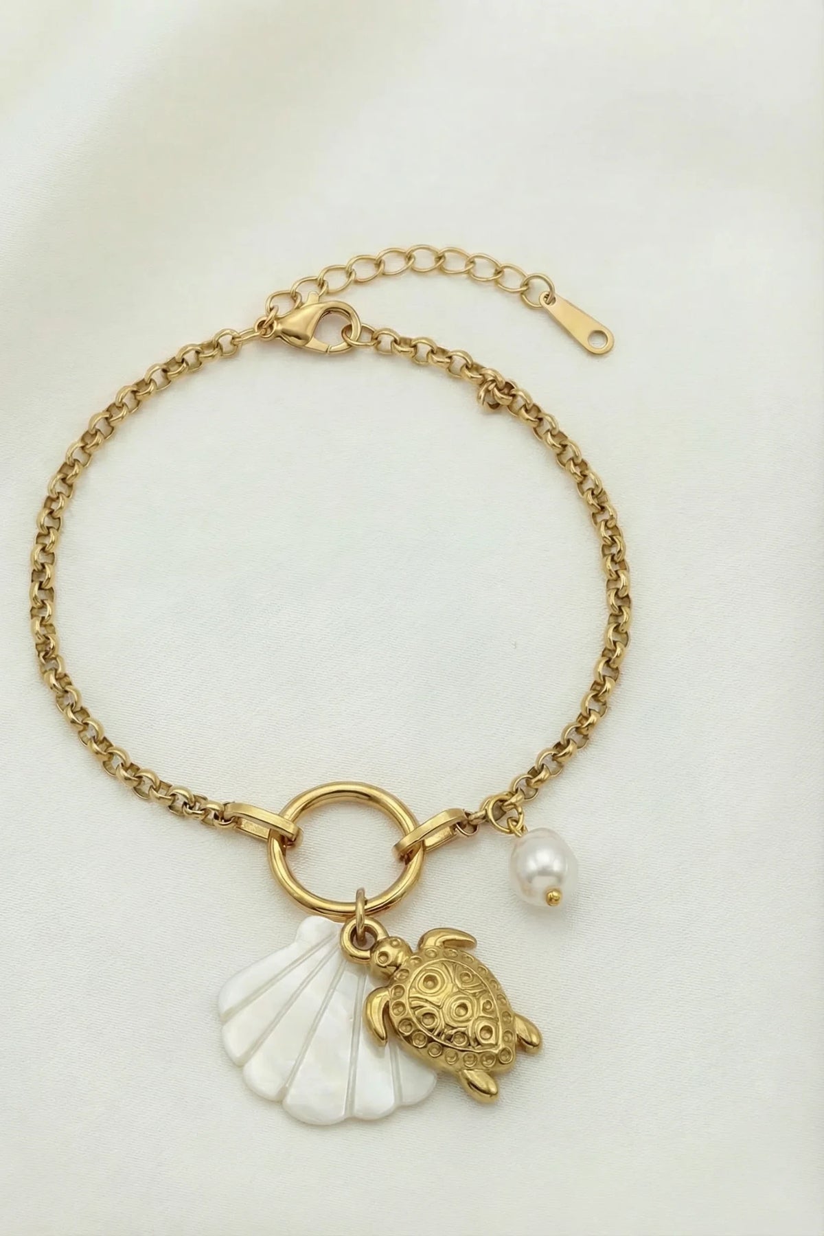 Costa Blanca Tortue - Bracelet à nacre & charms en acier inoxydable