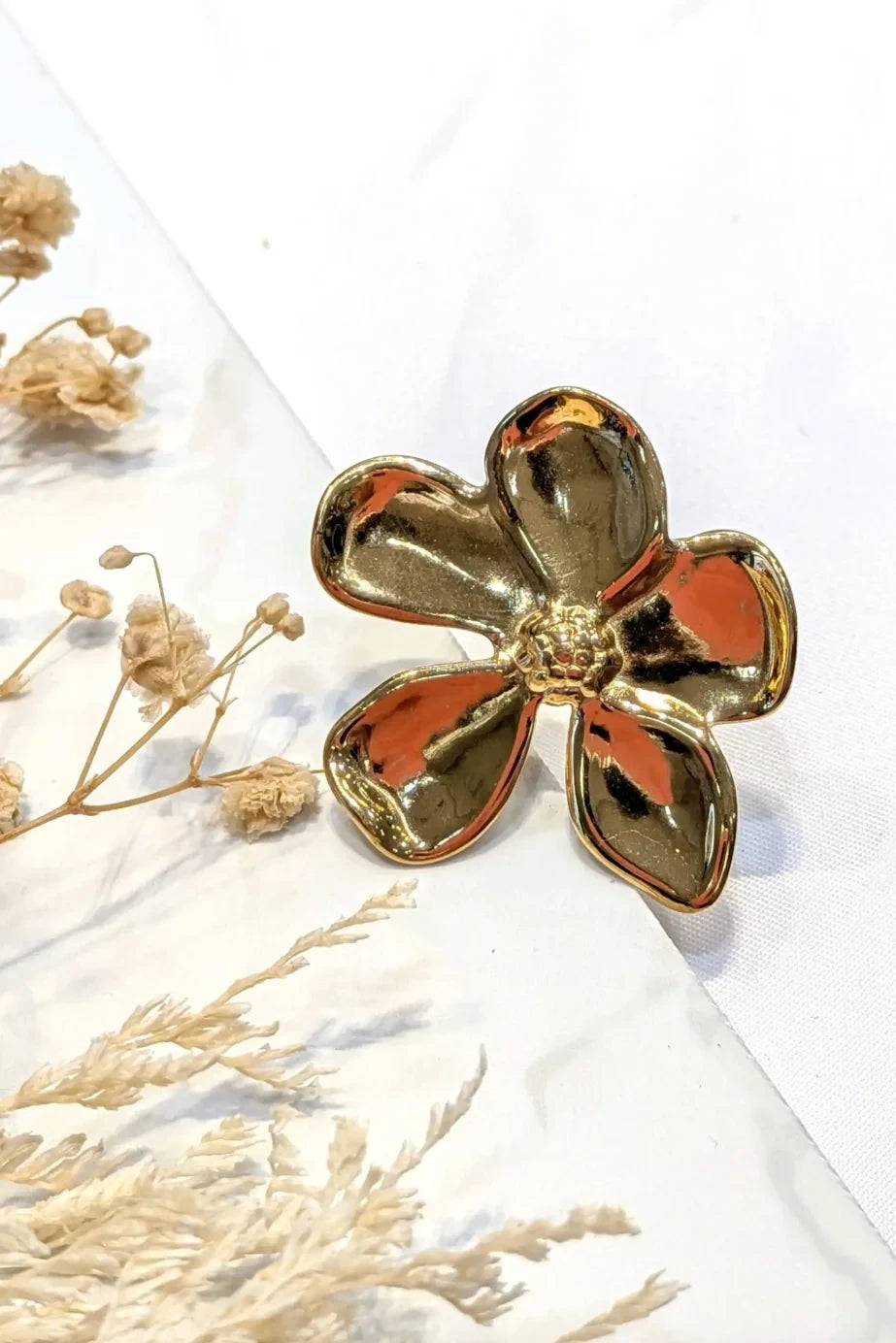 Begonia - Bague fleur dorée