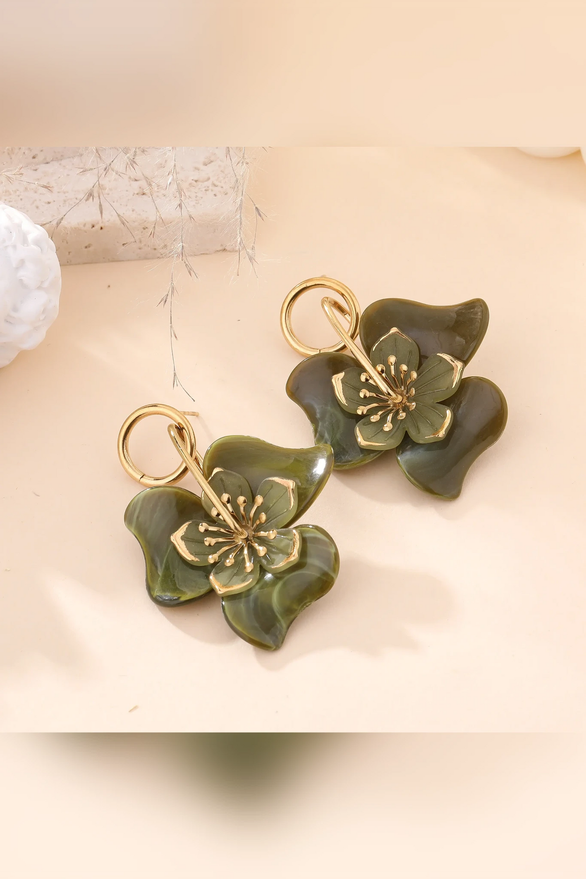 Vetiver - Pendantes fleur vert olive