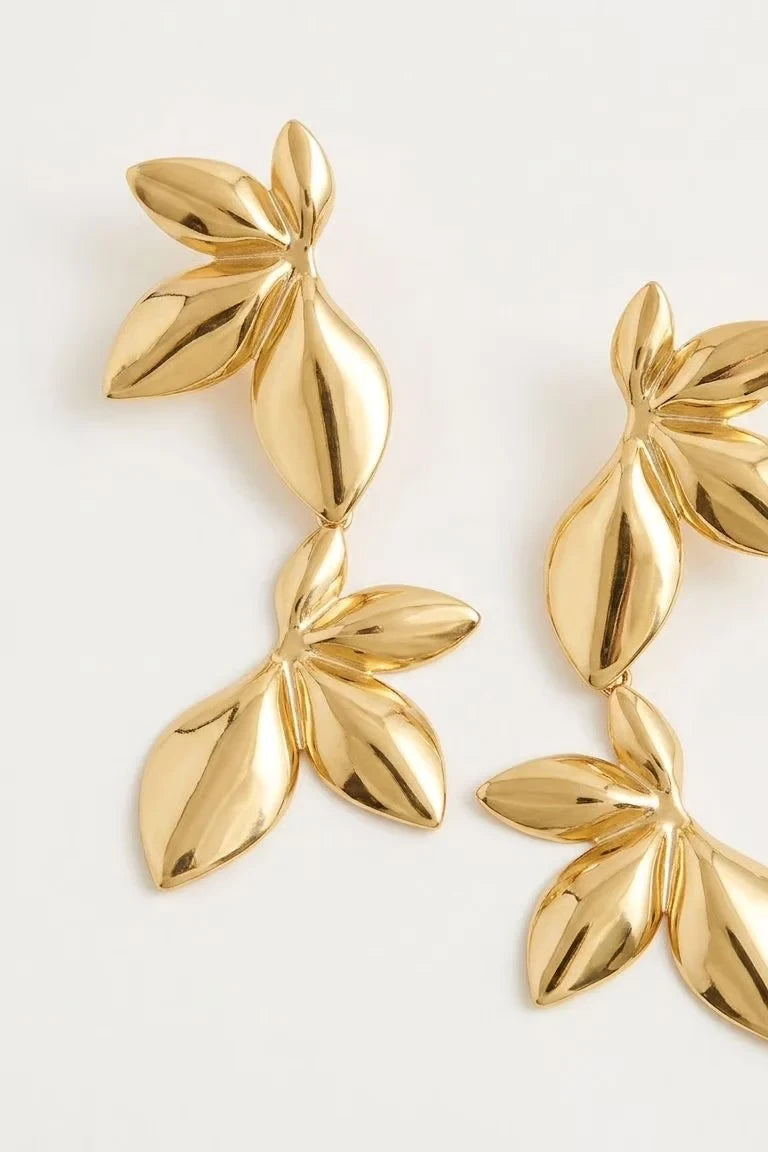 Éléna - Boucles d'oreilles feuilles pendantes en acier inoxydable