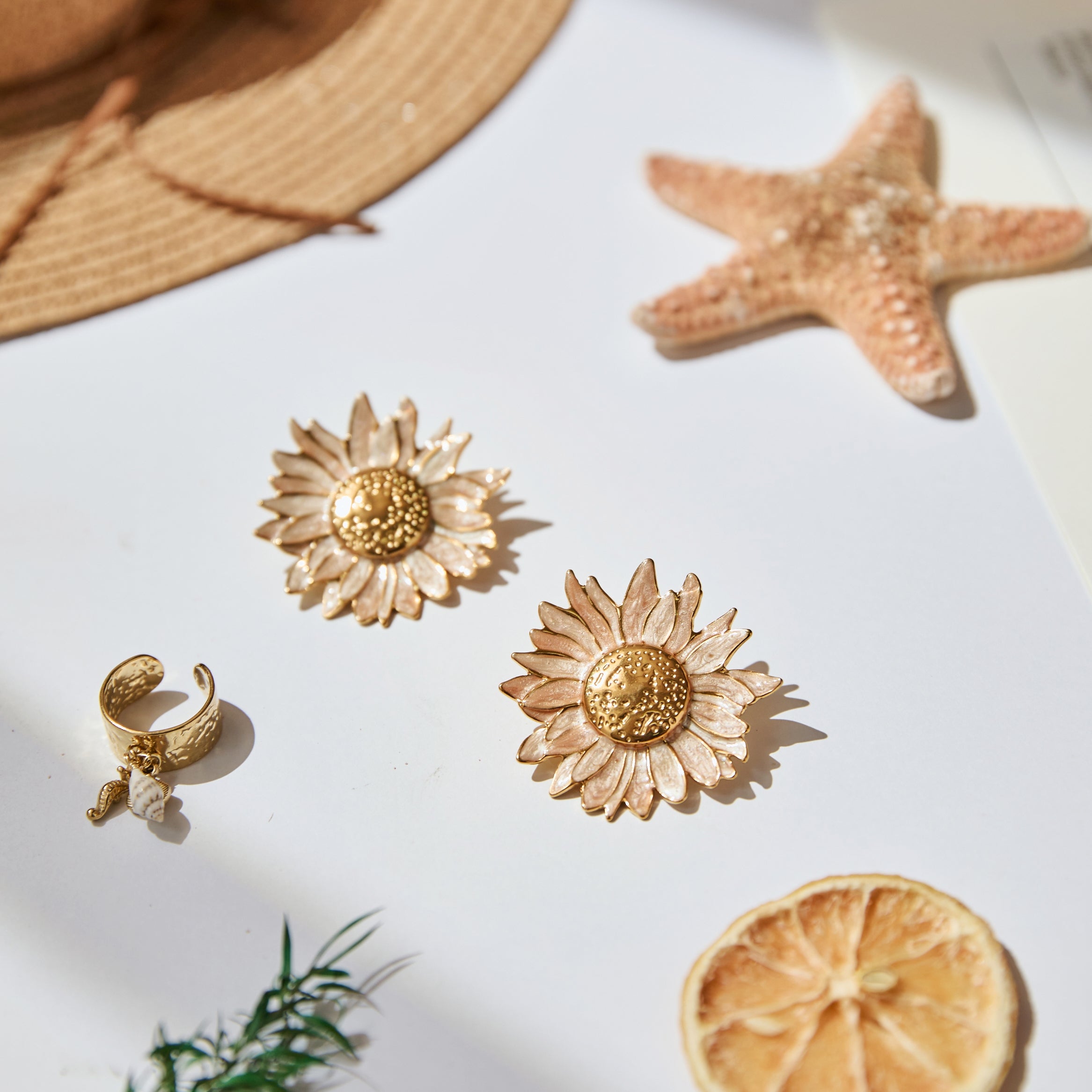 Sunflower beige - Boucles d'oreilles acier inoxydable