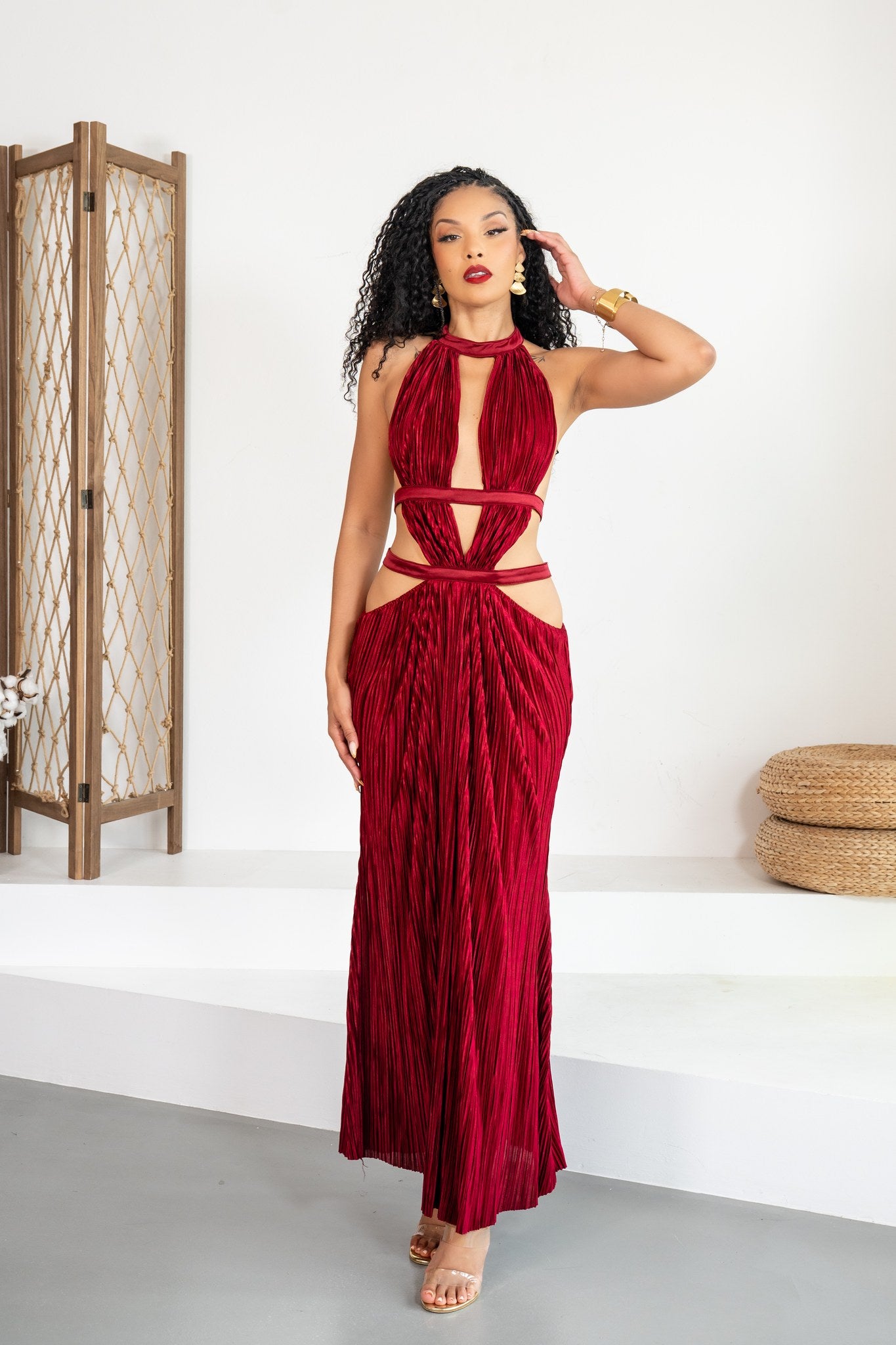 Sangría - Robe longue plissée bordeaux