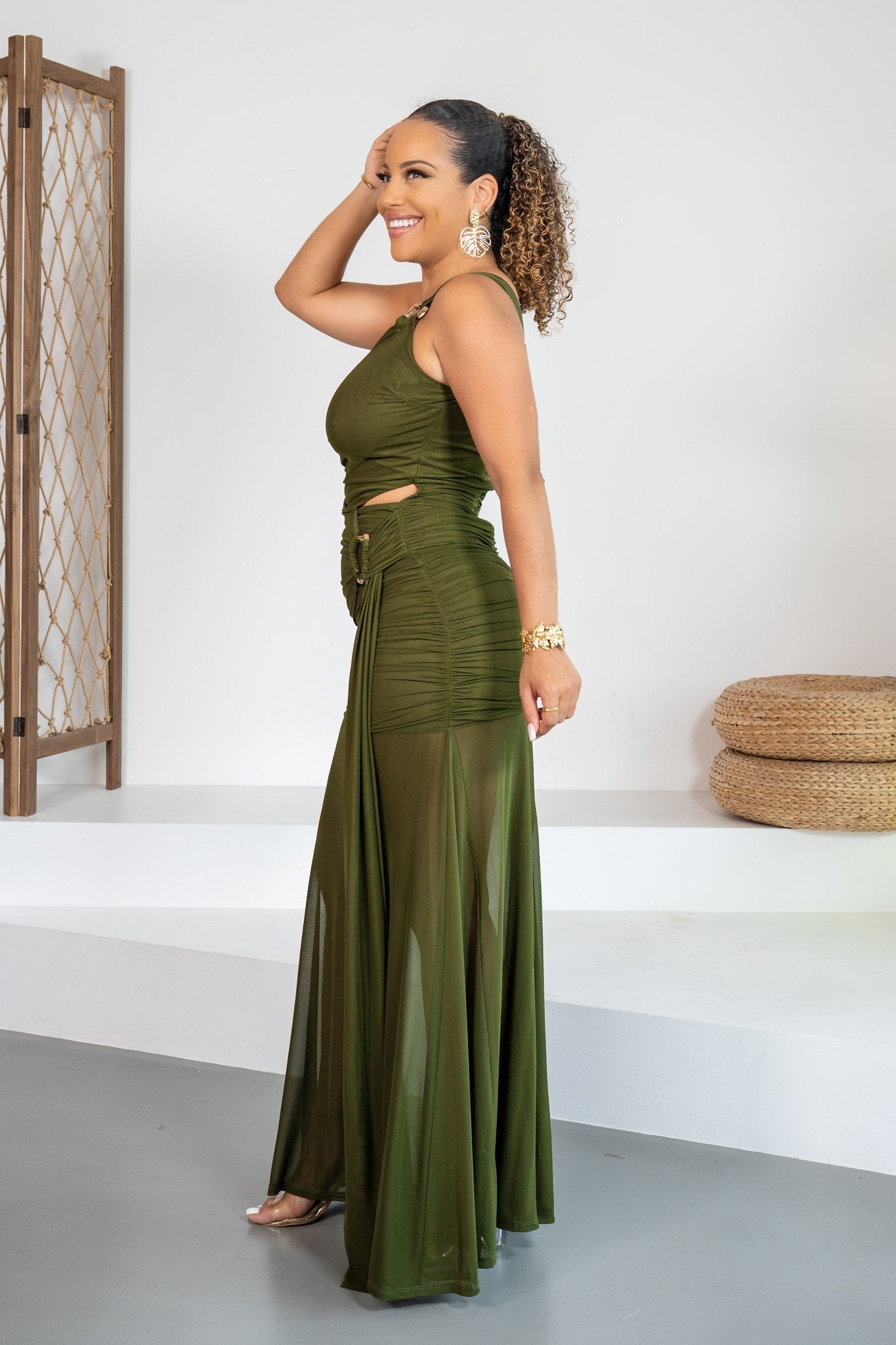 Selva - Robe longue asymétrique kaki