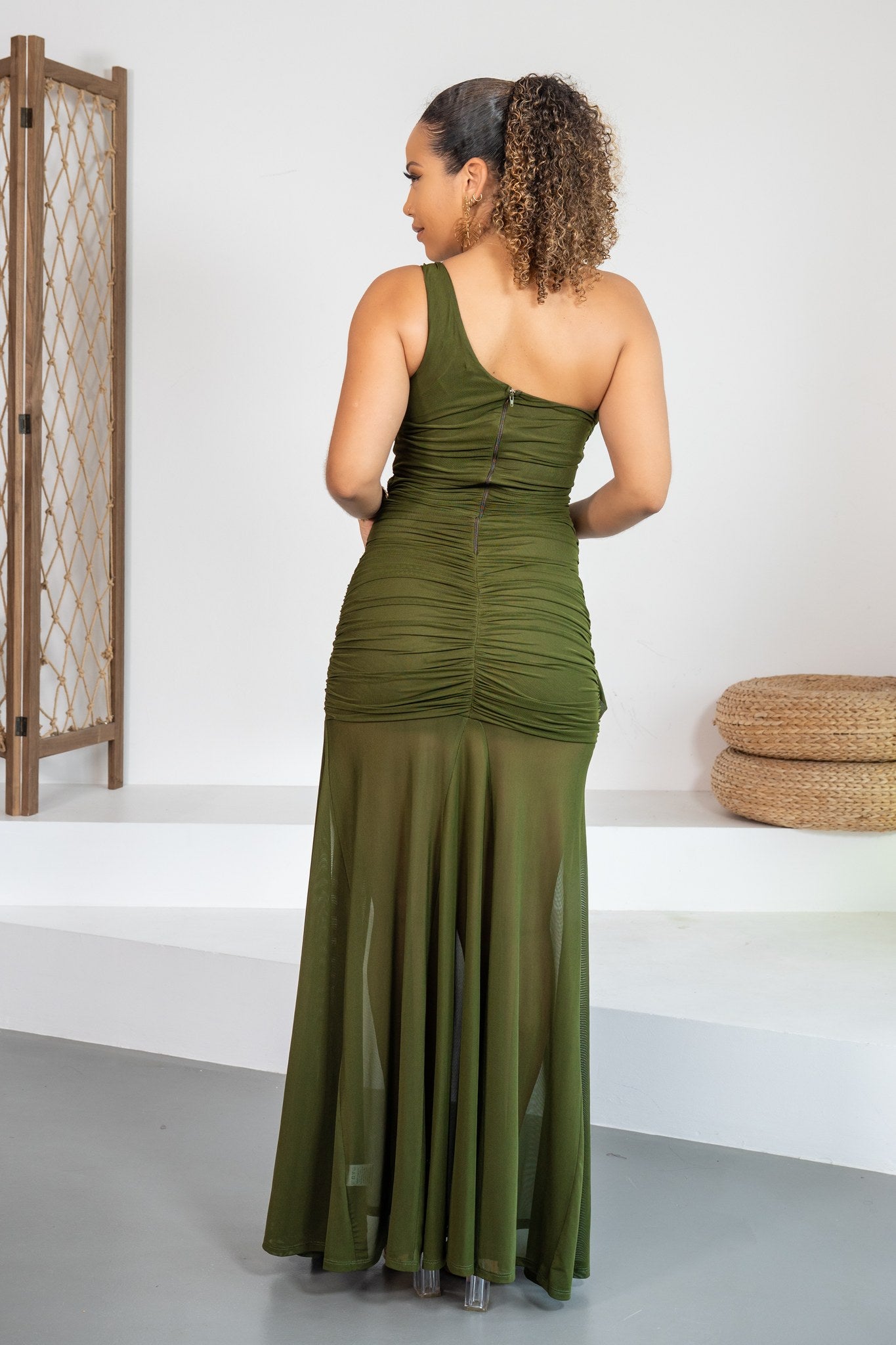 Selva - Robe longue asymétrique kaki