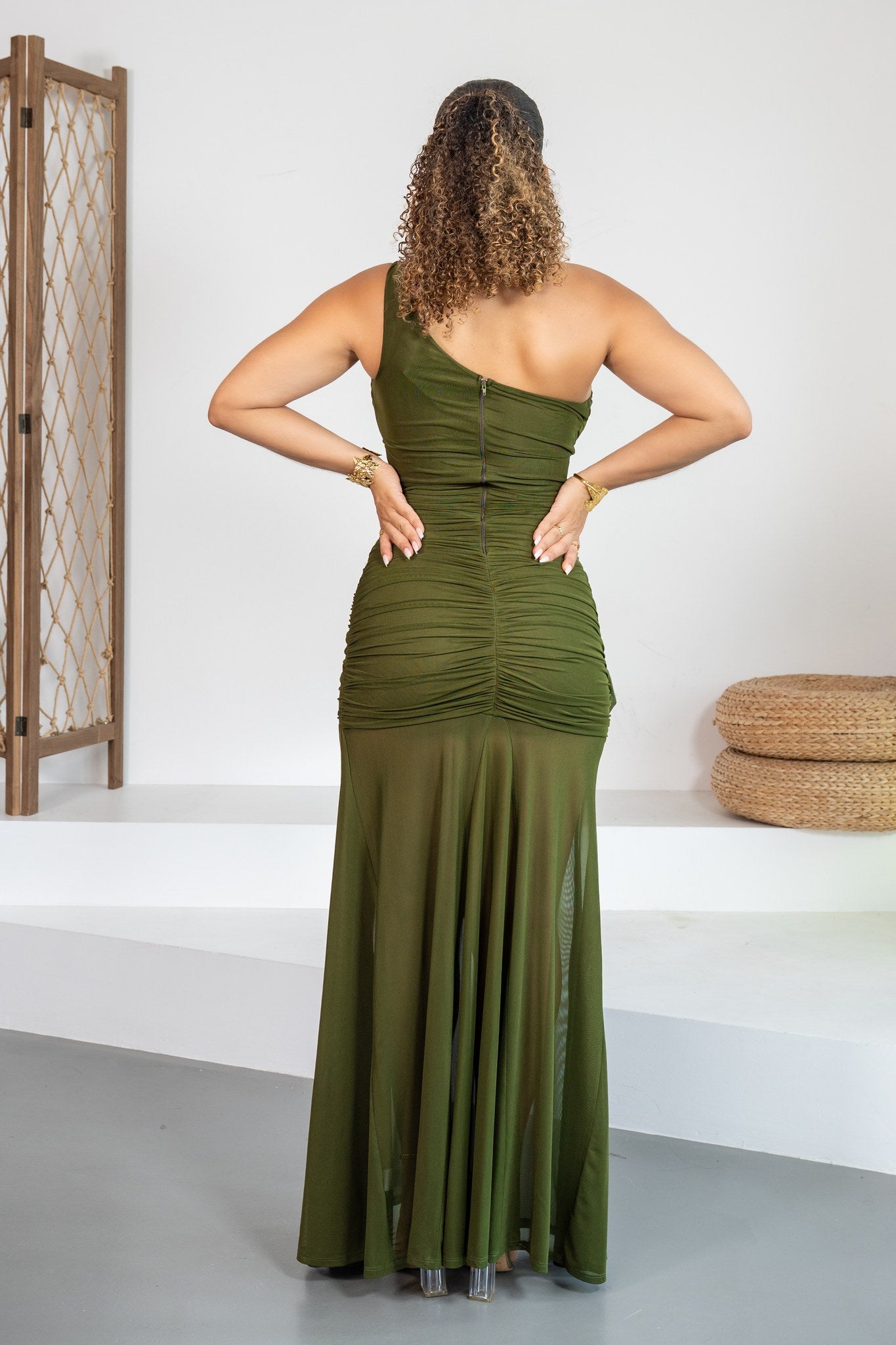 Selva - Robe longue asymétrique kaki