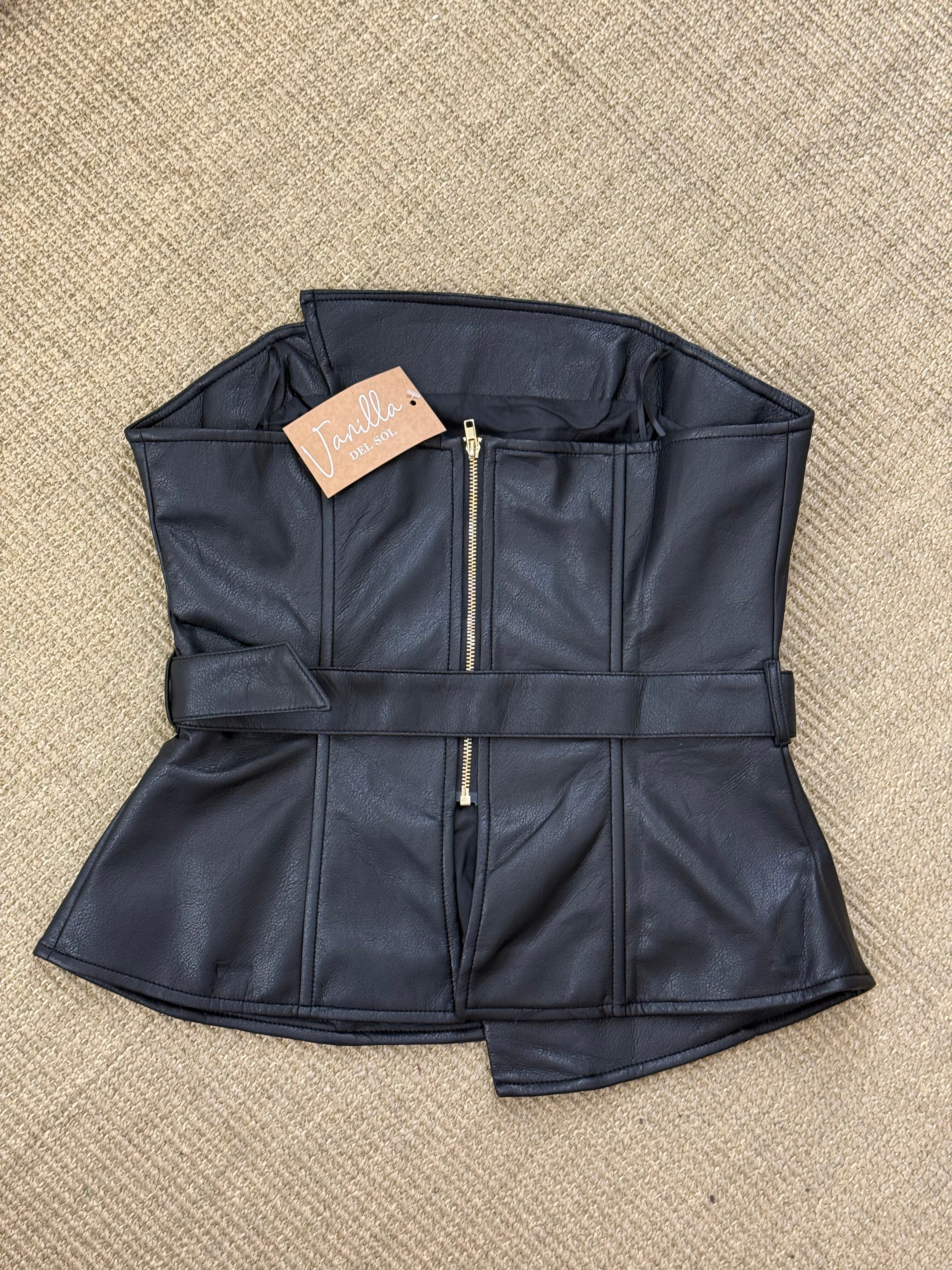 Torera - Bustier corset ceinturé en simili cuir