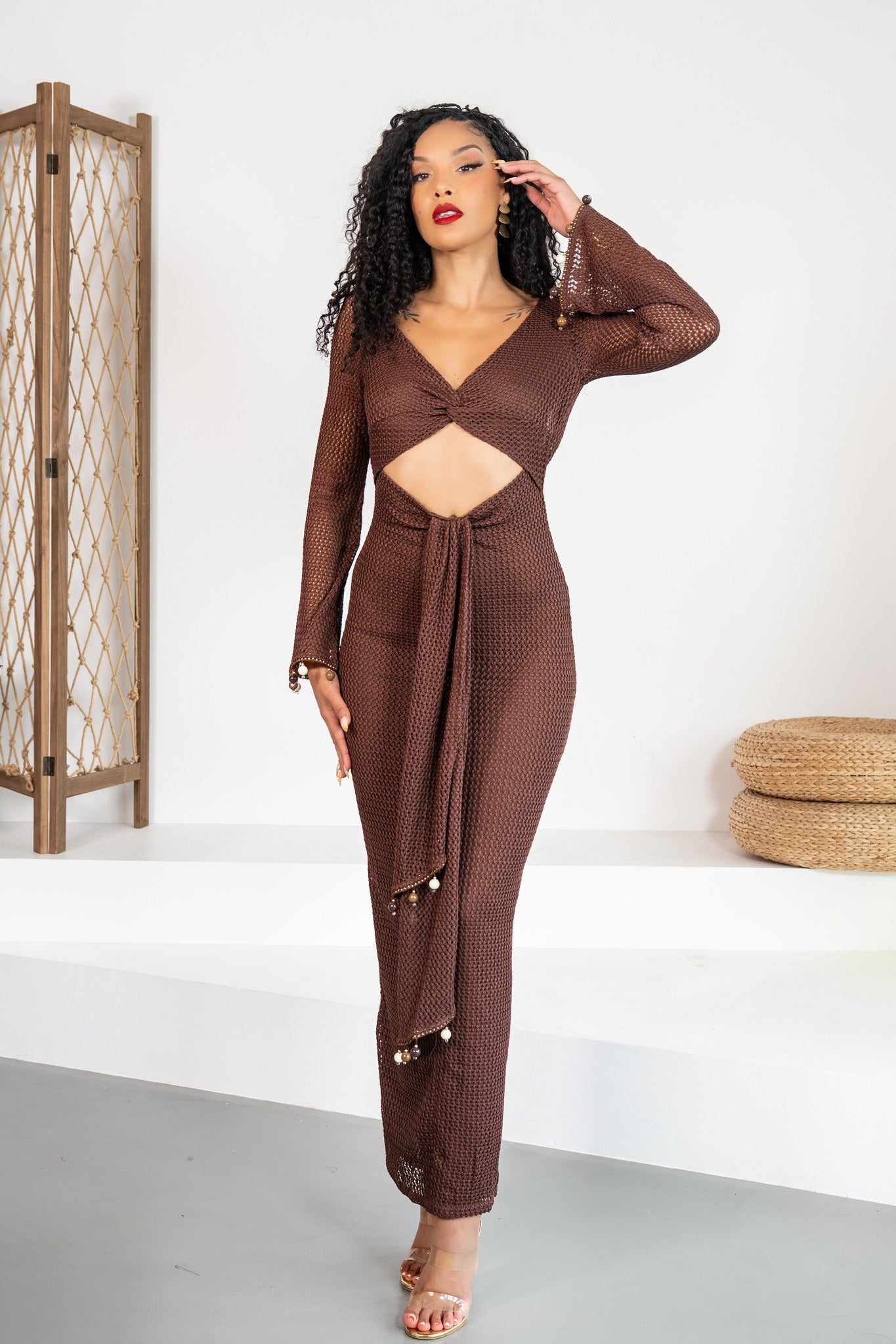 Trufa - Robe longue maille chocolat