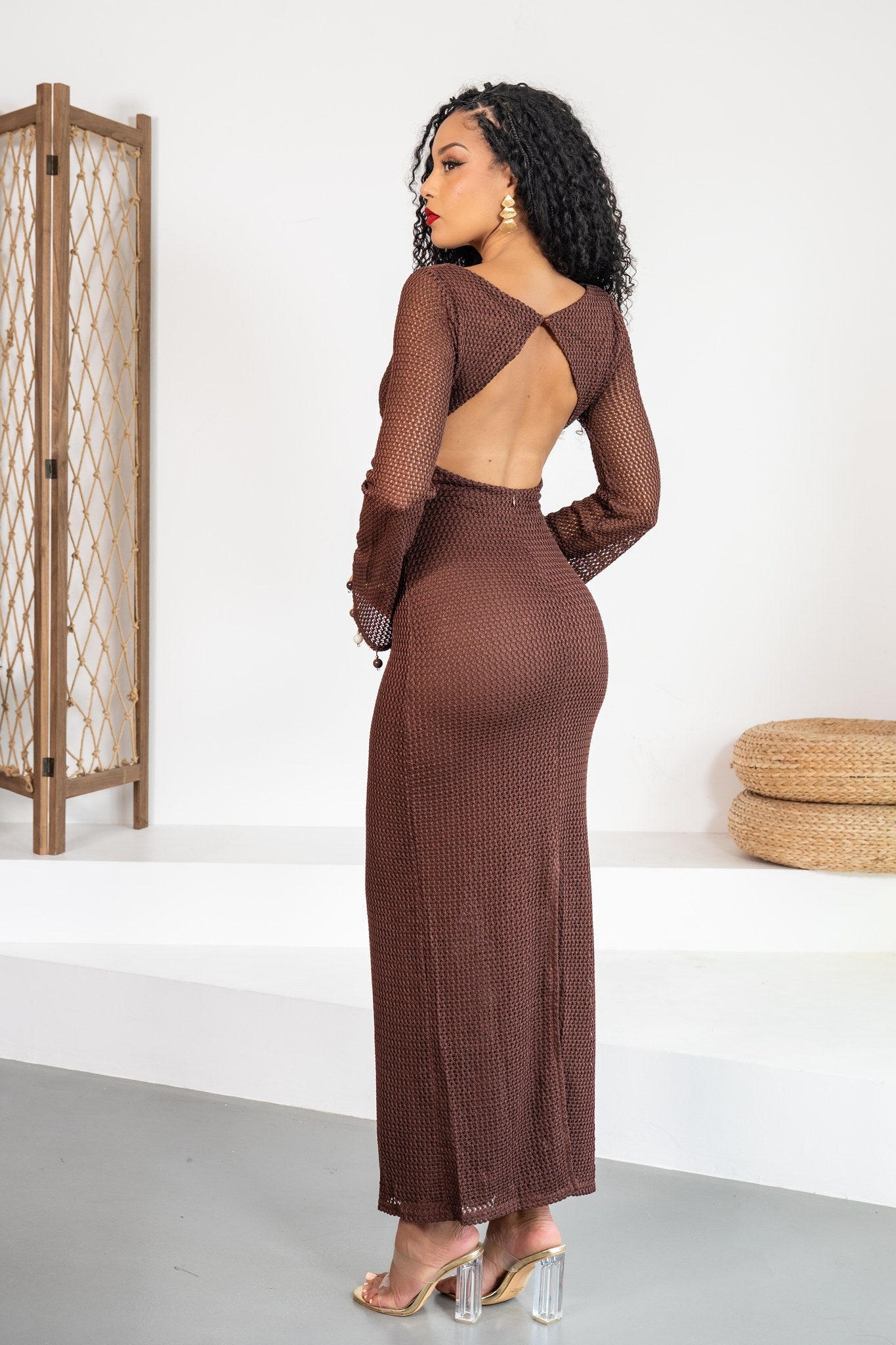 Trufa - Robe longue maille chocolat